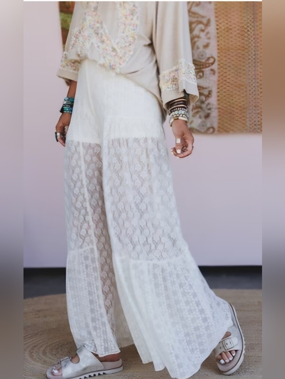Three Bird Nest Lacewood Dreams Wide Leg Pants - Cream